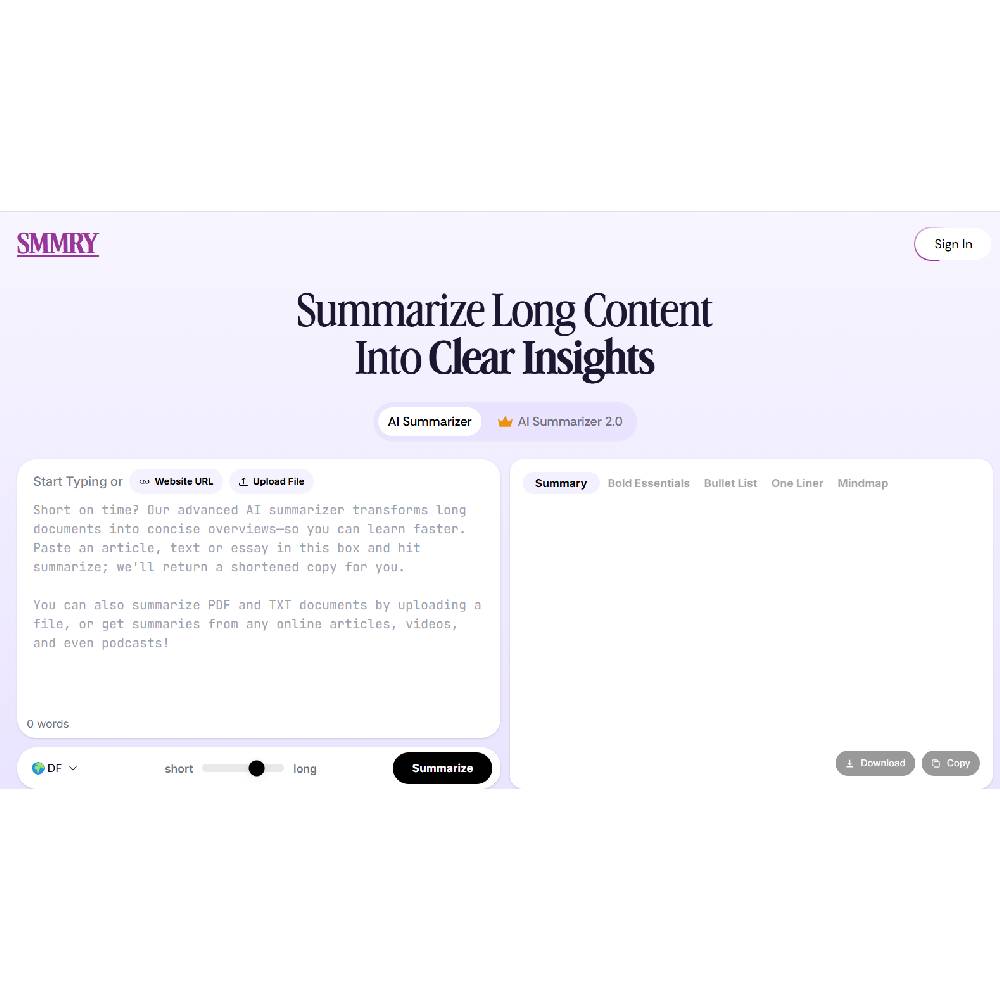 Smmry – Text Summarization AI